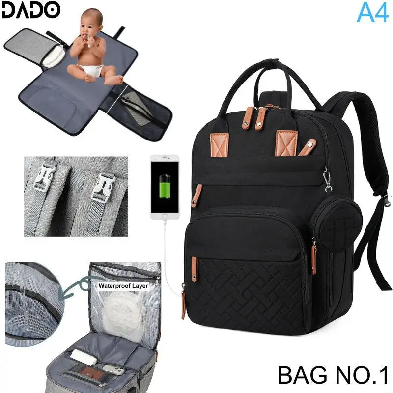 SafeHaven™ Waterproof Diaper Bag Backpack with Changing Bed