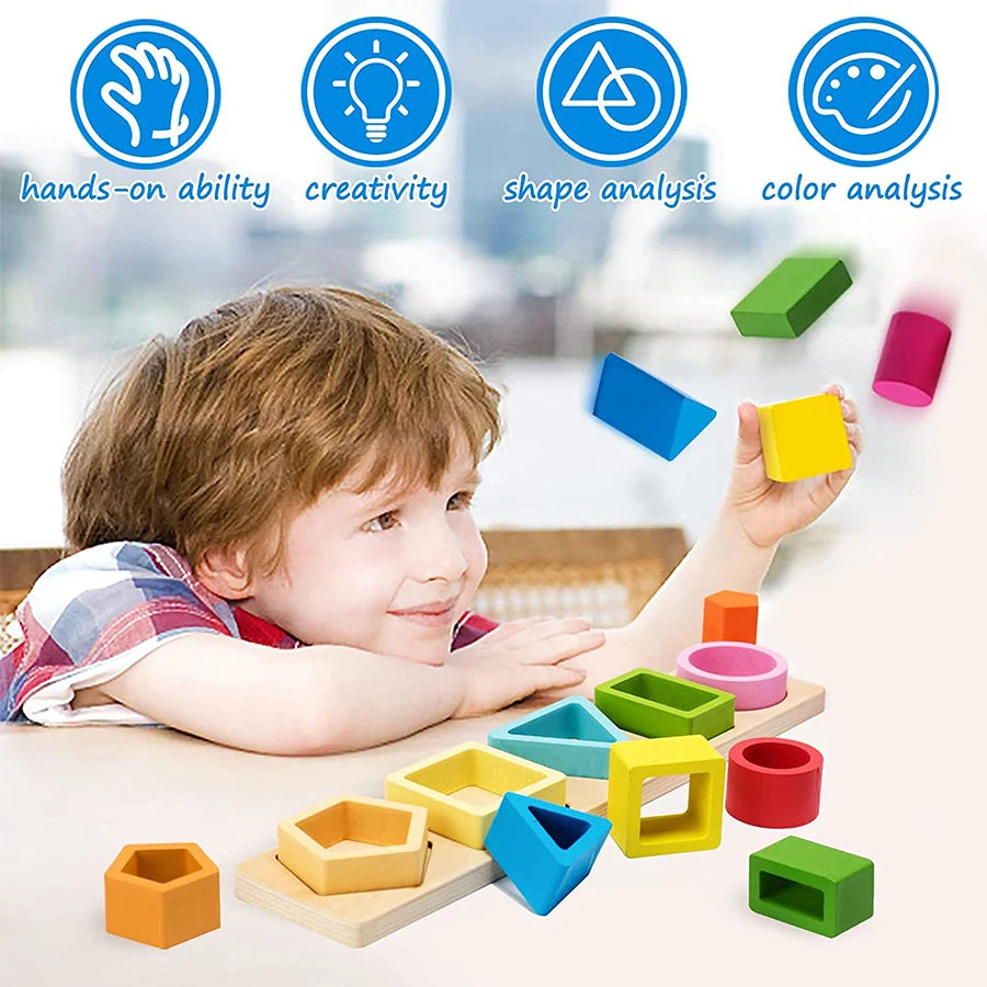 Classic Wooden Geometric Stacking Blocks for Toddlers
