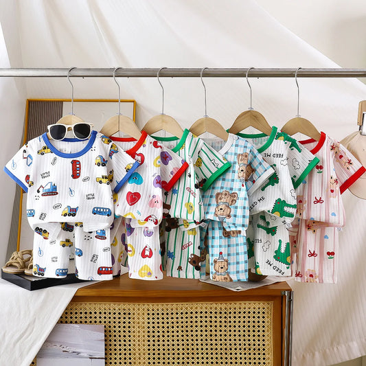 2PCS Children Clothing Set Child T-shirt Suit Summer Cotton New Girls Shorts Clothes Baby Boys Short Sleeve Kid Clothes