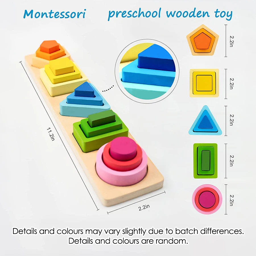 Classic Wooden Geometric Stacking Blocks for Toddlers