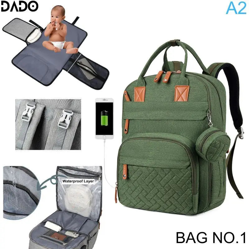 SafeHaven™ Waterproof Diaper Bag Backpack with Changing Bed