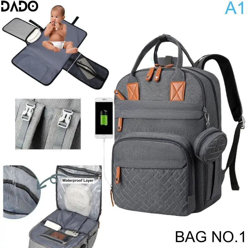 SafeHaven™ Waterproof Diaper Bag Backpack with Changing Bed