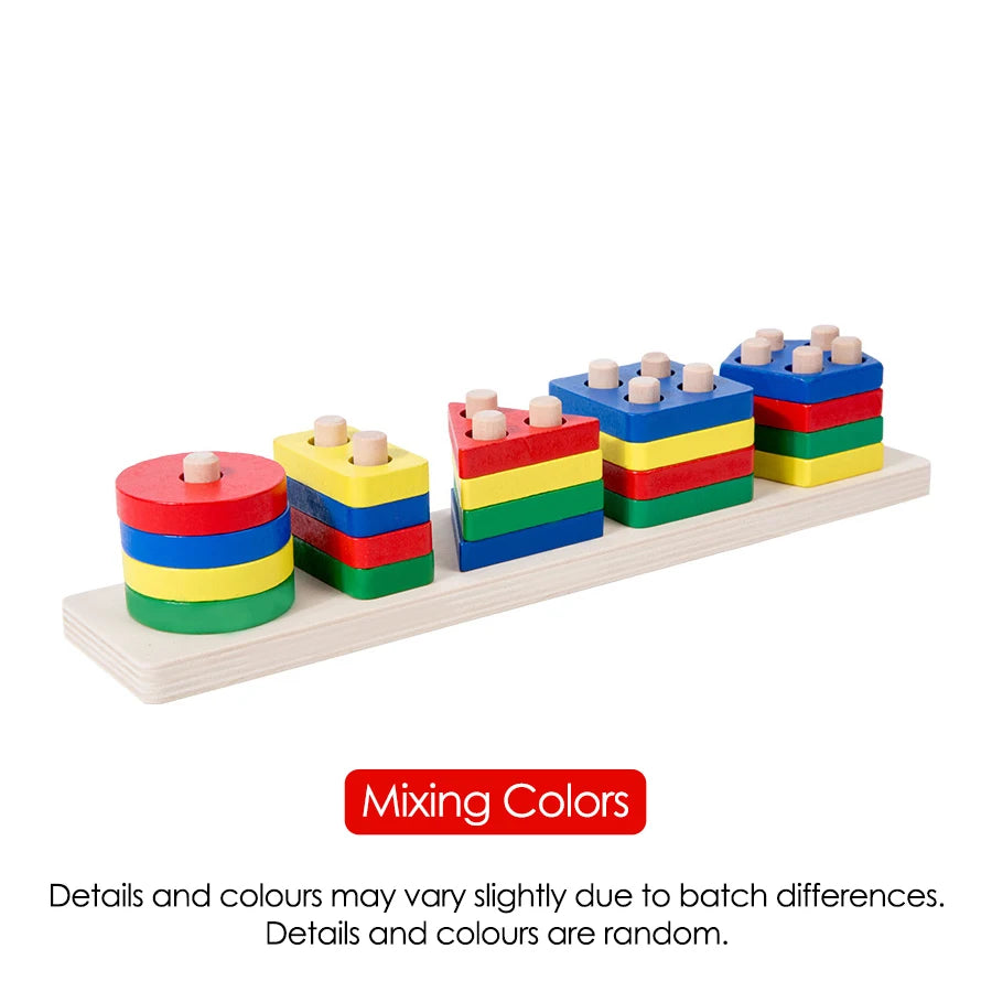 Classic Wooden Geometric Stacking Blocks for Toddlers