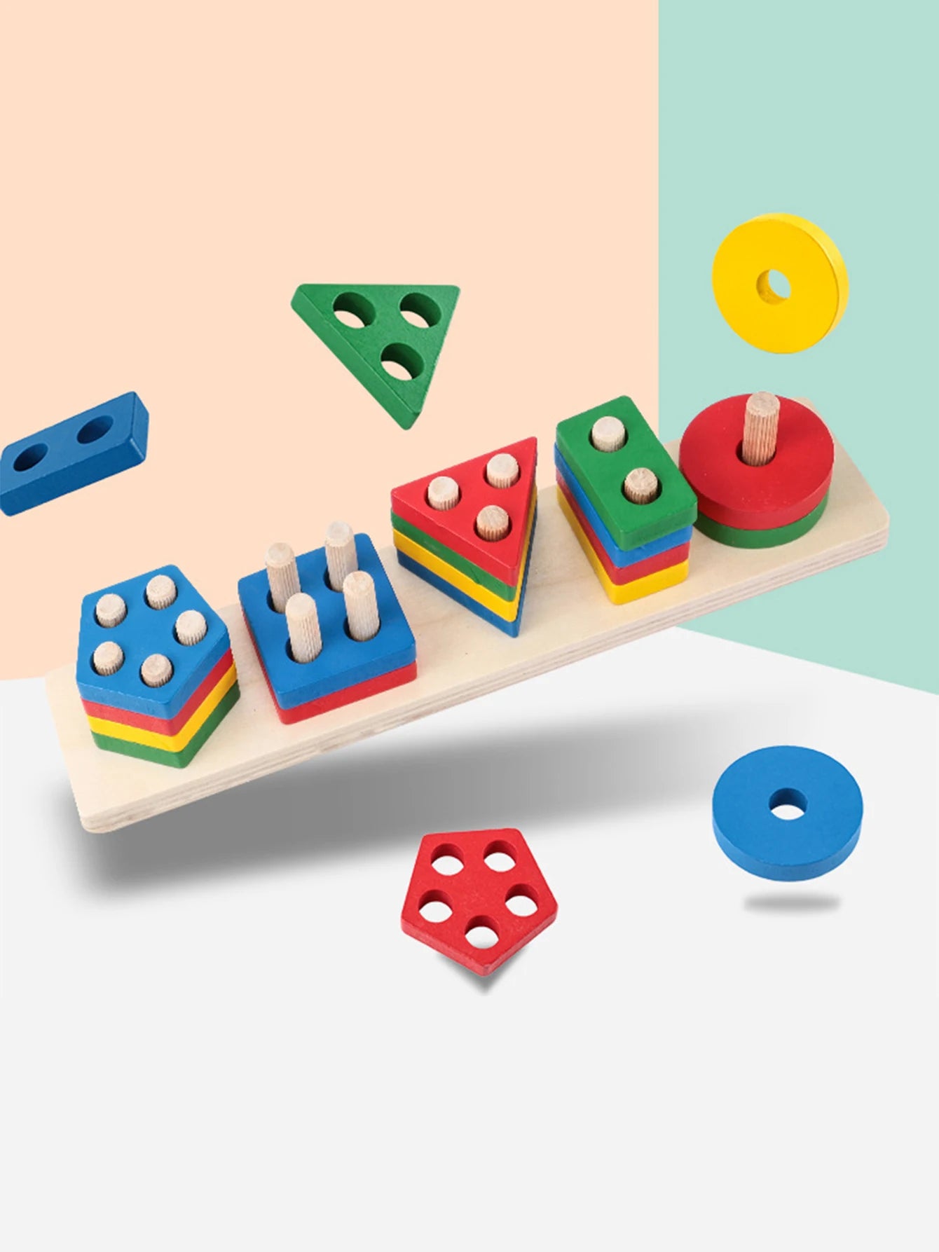 Classic Wooden Geometric Stacking Blocks for Toddlers