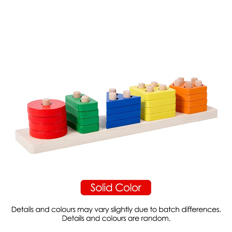 Classic Wooden Geometric Stacking Blocks for Toddlers