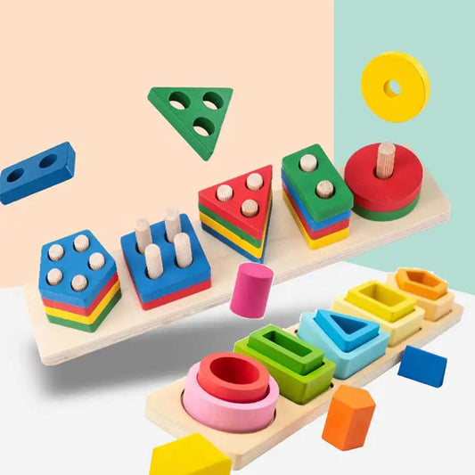 Classic Wooden Geometric Stacking Blocks for Toddlers