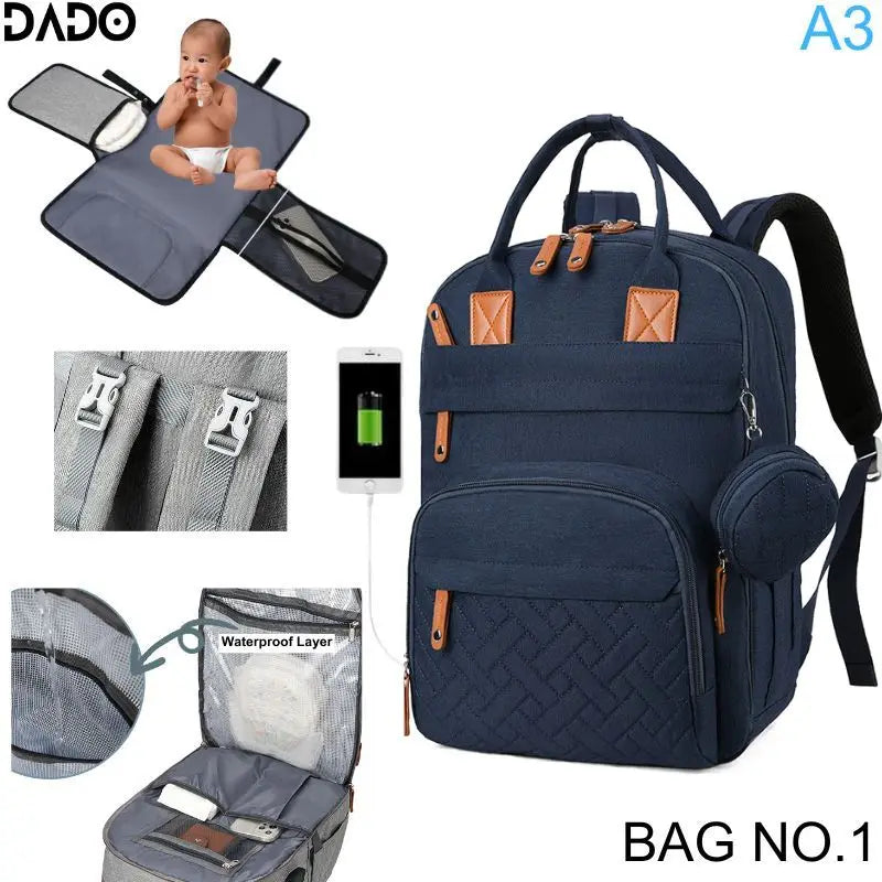 SafeHaven™ Waterproof Diaper Bag Backpack with Changing Bed