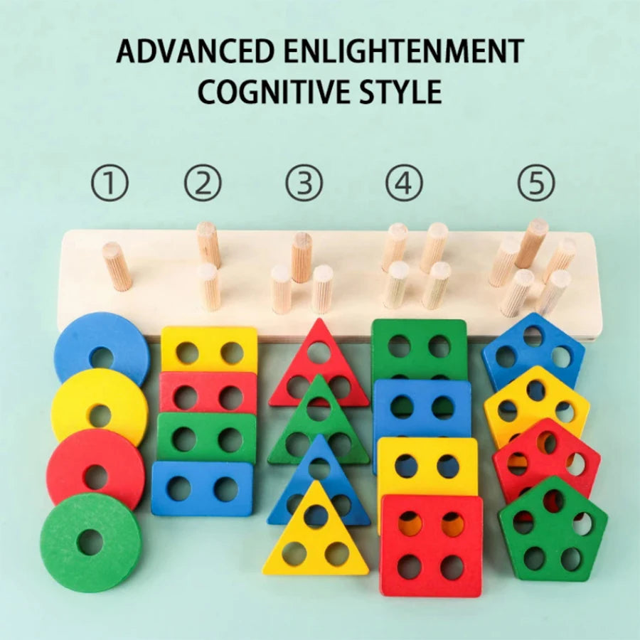 Classic Wooden Geometric Stacking Blocks for Toddlers