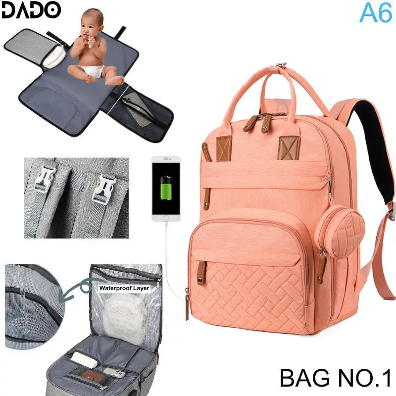 SafeHaven™ Waterproof Diaper Bag Backpack with Changing Bed