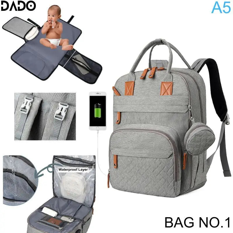 SafeHaven™ Waterproof Diaper Bag Backpack with Changing Bed