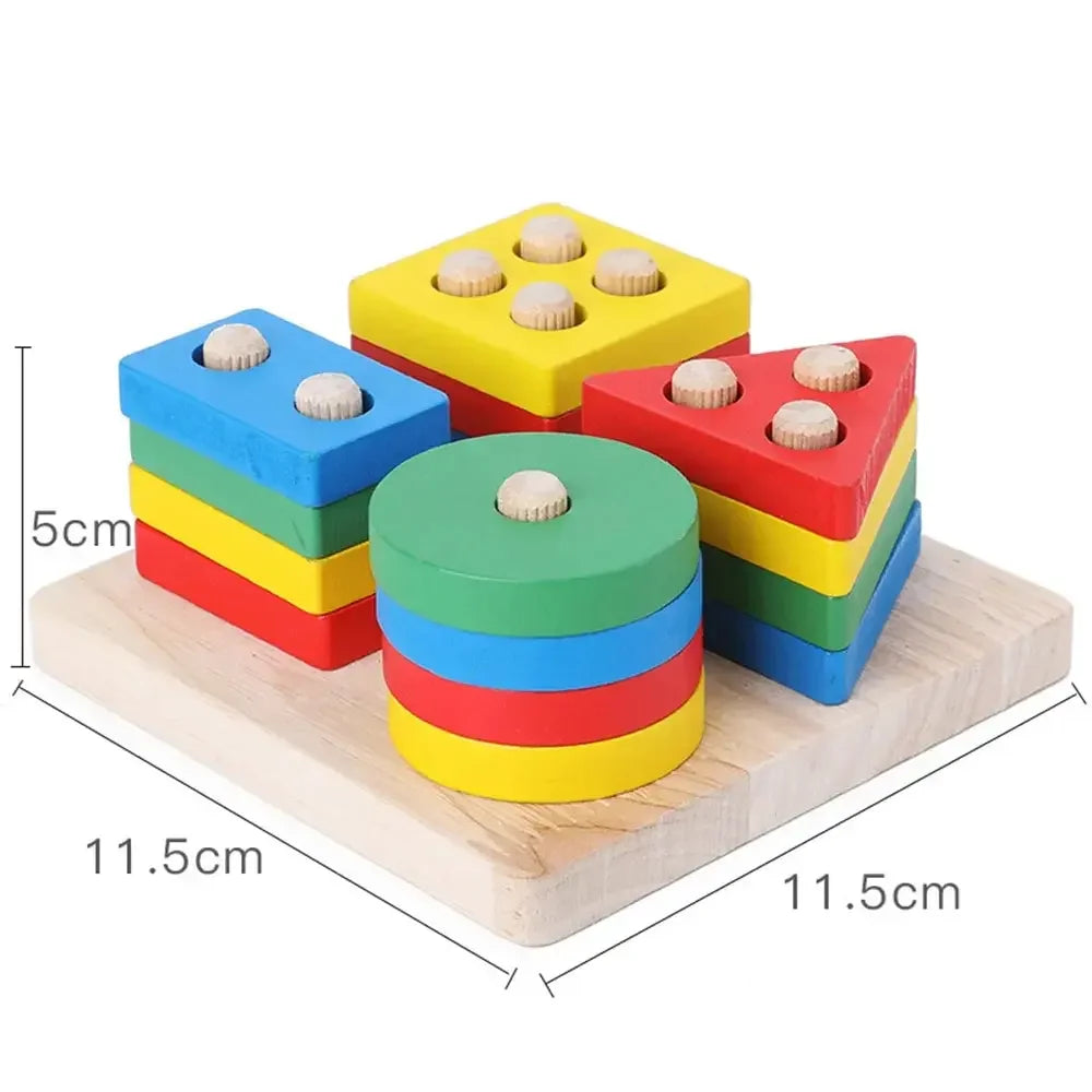 Classic Wooden Geometric Stacking Blocks for Toddlers