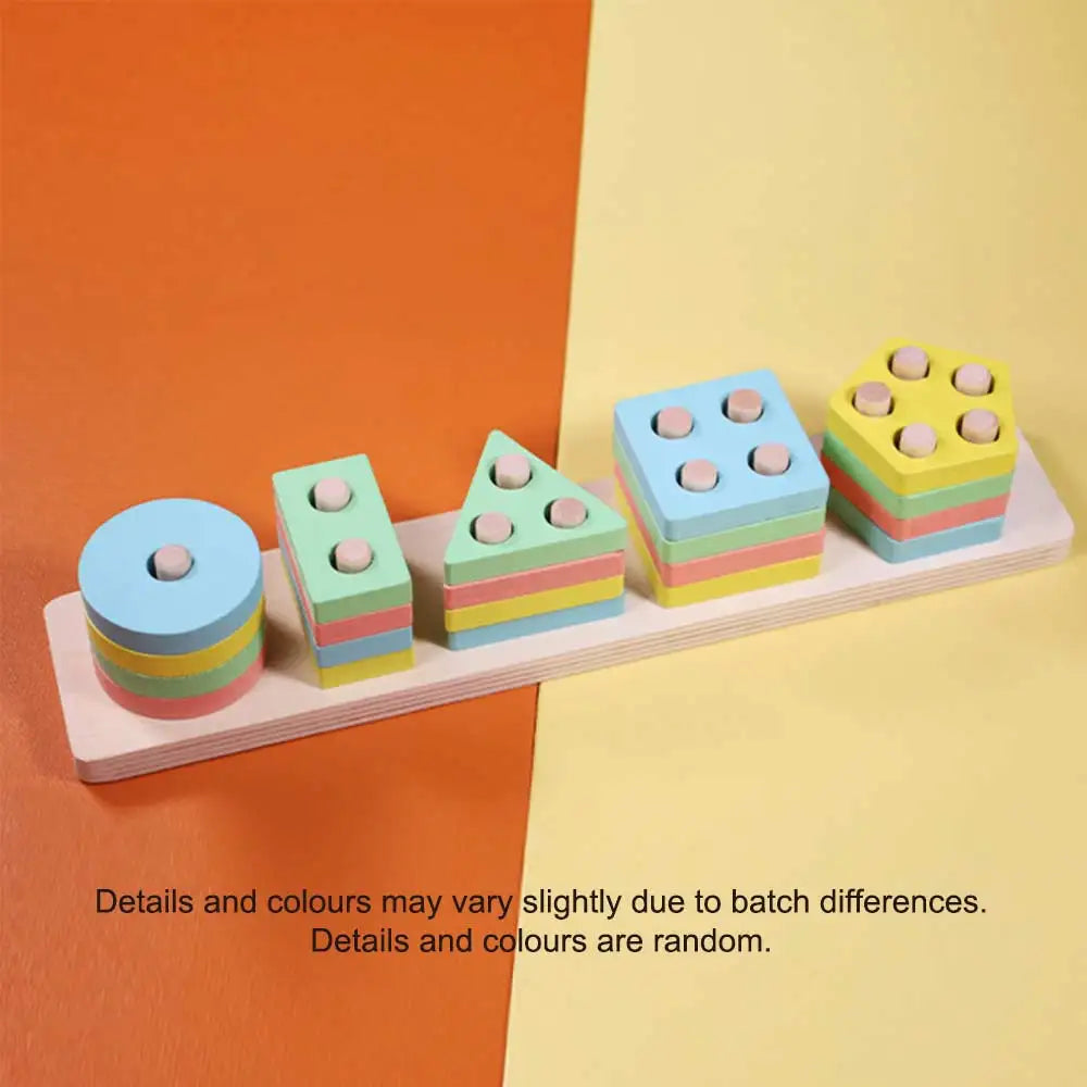 Classic Wooden Geometric Stacking Blocks for Toddlers