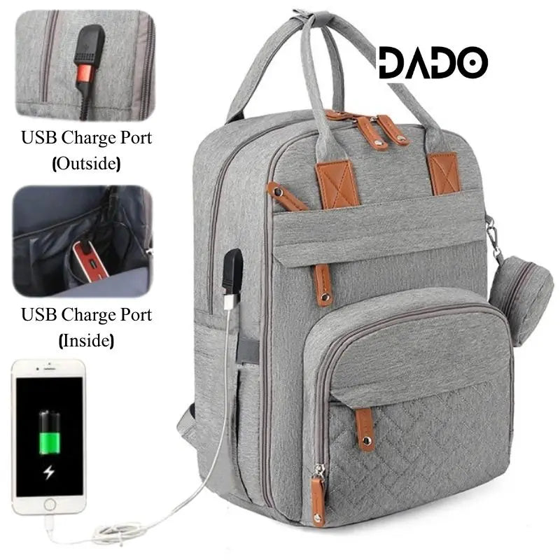 SafeHaven™ Waterproof Diaper Bag Backpack with Changing Bed